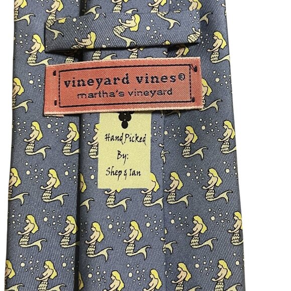 Vineyard Vines Blue Mermaid Print Silk Tie neck tie - Picture 6 of 7